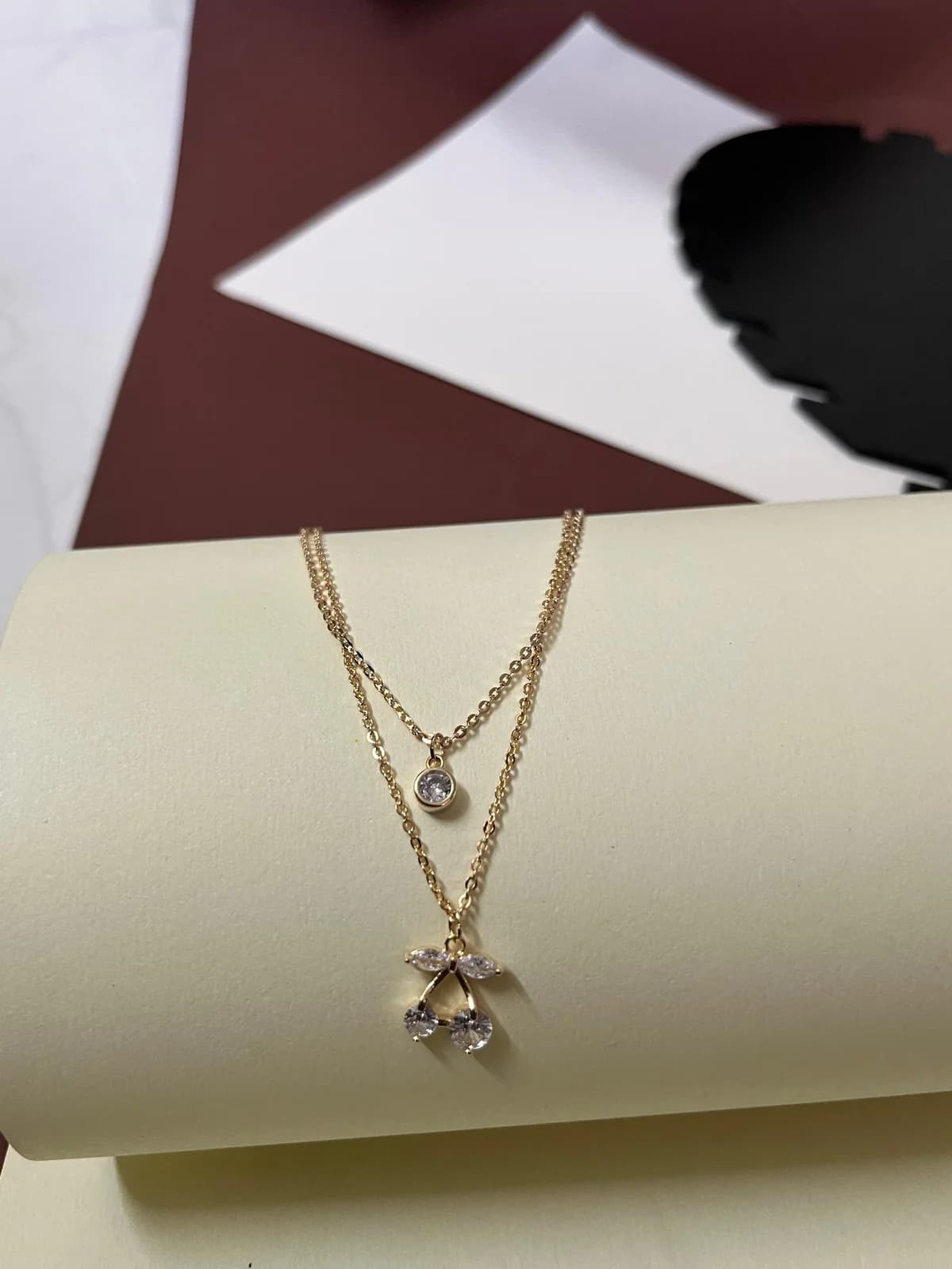 Gold Layered Cherry Pendant Necklace with CZ